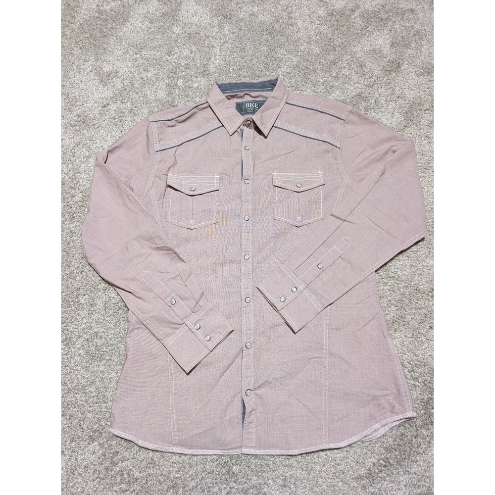 BKE Button Down Shirt Mens XL Pink Tailored Fit Western Snap Long Sleeve Casual